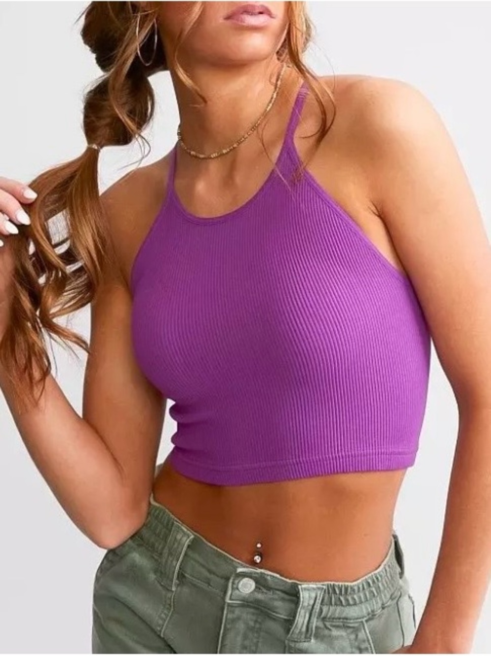 FP Movement by Free People Ribbed Halter Crop Top in Purple